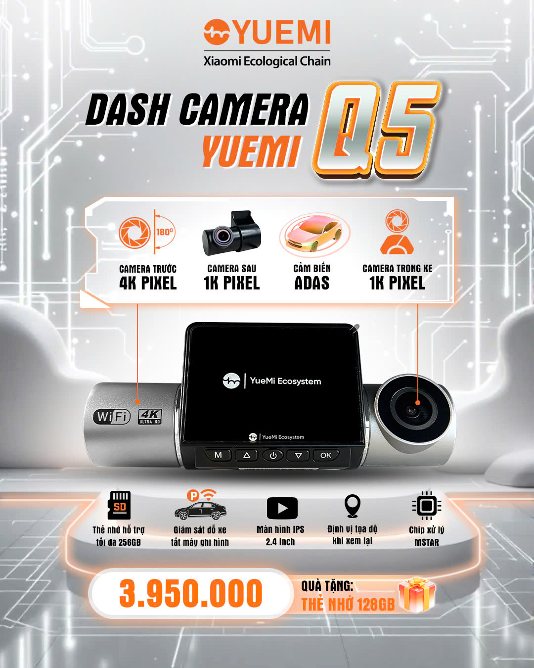 Camera hành trình Yuemi Q5 - 3 Mắt